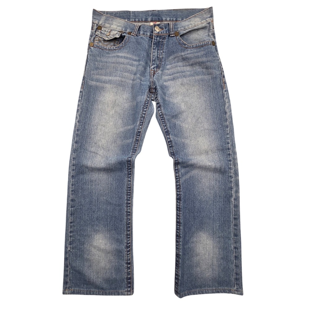 True Religion Billy Relaxed Bootcut Blue Jeans Mens 36x32 Big T Stitch USA Made